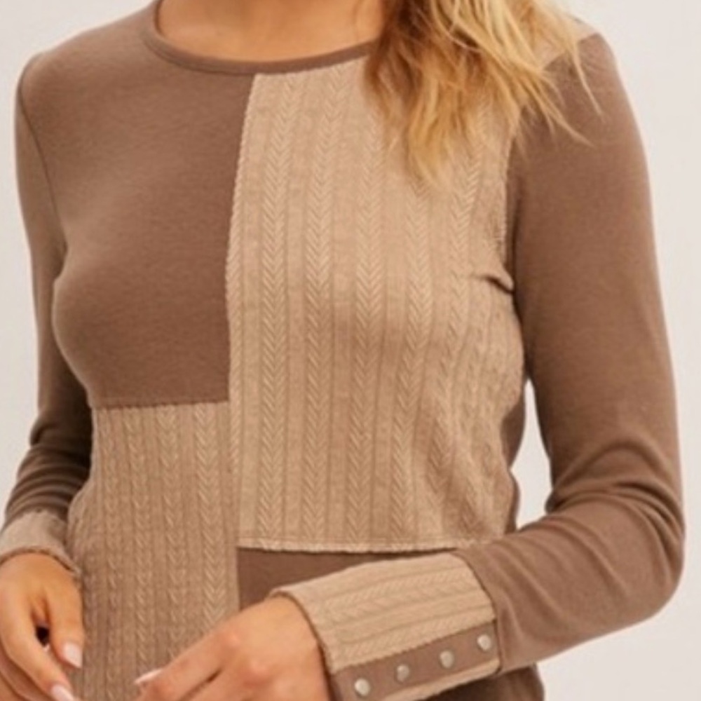 hem & thread Cable Texture Patchwork Mixed Rib Long Sleeve Top Size M NWT - Picture 4 of 10